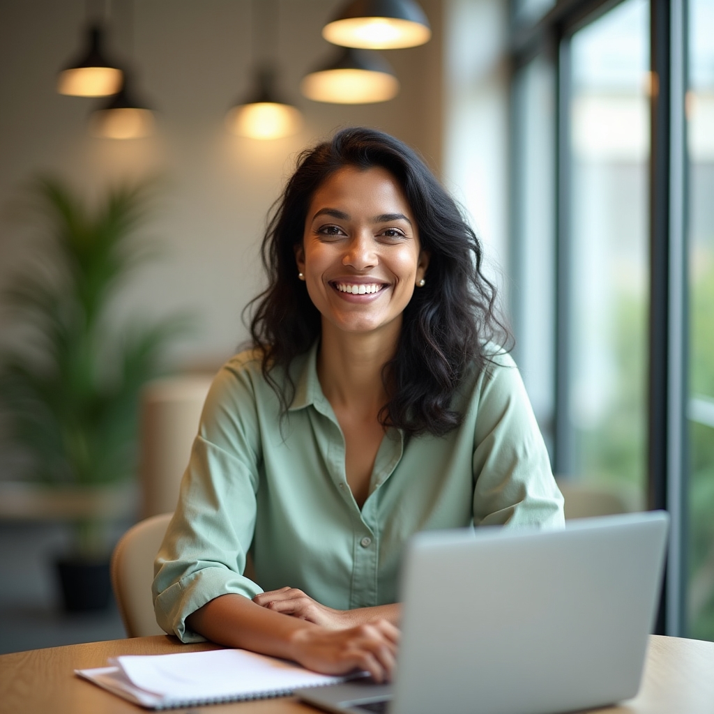 Program facilitator smiling in a bright meeting room