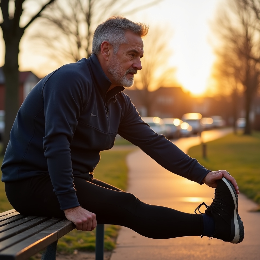 Recreational runner jogging along a tree-lined path in soft morning light