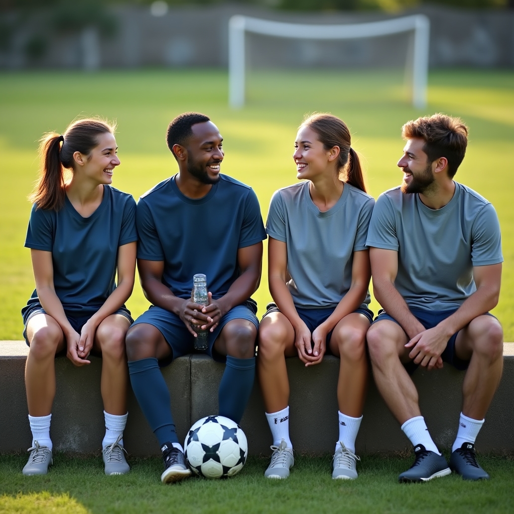 Small group of recreational athletes chatting after a casual team practice